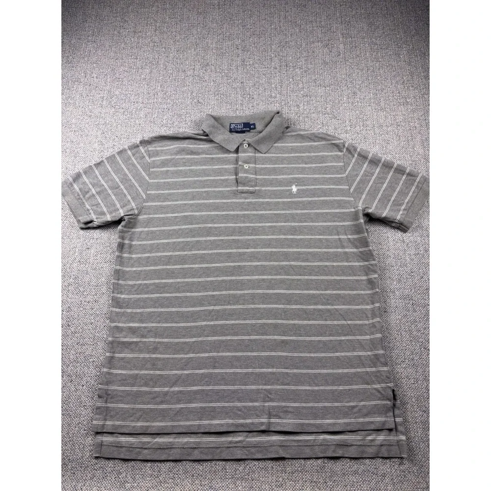 Polo by Ralph Lauren Shirt Mens XL Gray White Striped Soft Cotton Pony Polo
